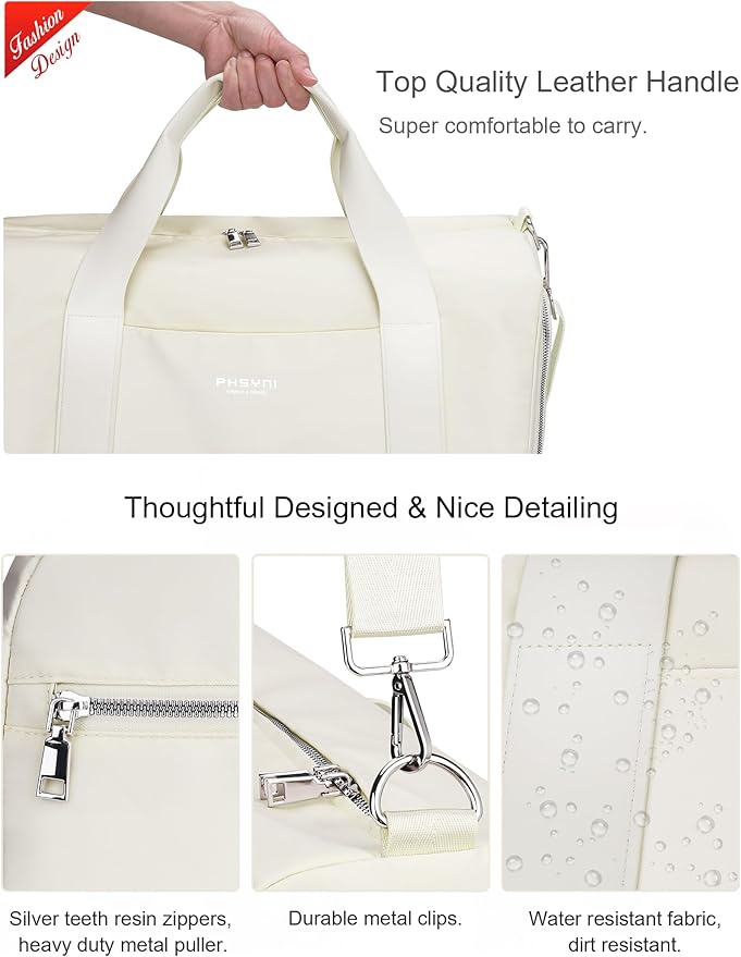 Gym Bag for Women and Men with Shoe Compartment & Wet Pocket - Duffle Bag for Travel Sports Fitness Workout Athletic, 19"-Medium, Beige