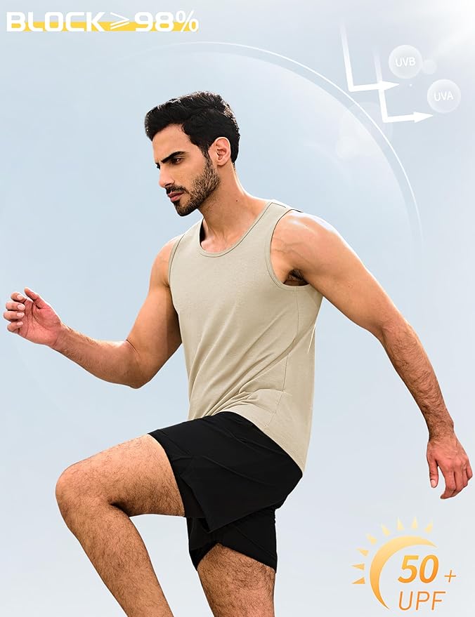 Cotrasen Men's Tank Top UPF 50+ Sleeveless Shirt Cotton Moisture Wicking Casual Gym Workout Shirts Cooling Muscle Tee Shirt