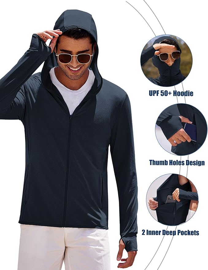 COOFANDY Men Full Zip UPF 50 Sun Protection Hoodie Jacket Long Sleeve Lightweight Breathable UV Shirts with Pockets