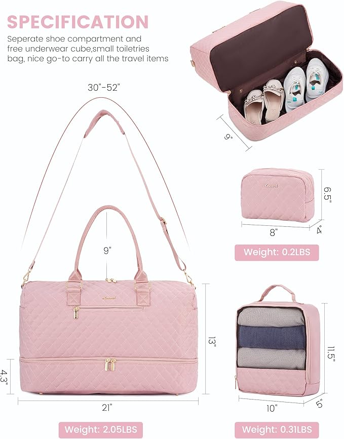 LOVEVOOK Travel Duffle Bag for Women, Weekender Overnight Bag with Shoe Compartment, Carry on Bag with Toiletry Bag, Gym Duffel Bag with Wet Pocket, Hospital Bags for Labor and Delivery 3 Pcs Set