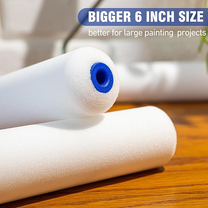 Mister Rui Foam Paint Roller, 36 Pack, 6 Inch High Density Foam Paint Roller Covers, Sponge Paint Rollers, Mini Rollers, Small Paint Rollers for Painting Walls, Cabinets, Doors