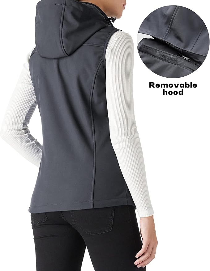 Outdoor Ventures Women's Hooded Lightweight Softshell Vest, Windproof Fleece Lined Sleeveless Jacket for Golf Running Travel
