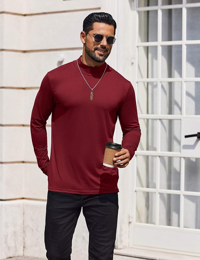 COOFANDY Mens Mock Turtleneck T-Shirts Long Sleeve Solid Color Tees Shirts Basic Casual Slim Fit Pullover T Shirts