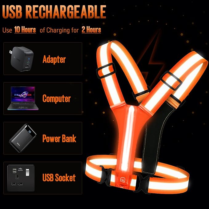 LED Reflective Vest Running Gear, Light Up Running Vest Rechargeable, Safety Night Running Gear for Walking Running Cycling