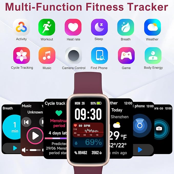 Fitness Tracker,Smart Watch with 24/7 Heart Rate Blood Oxygen Sleep Monitor,1.47" HD Touchsreen with Step & Calorie Counter 100+ Sport Modes Health Activity Trackers for Men and Women (Bordeaux)