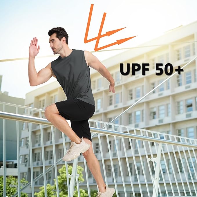 Men's Sleeveless UPF 50+ Swim Shirts Quick Dry Workout Tank Top UV Protection Running Gym Muscle T Shirts