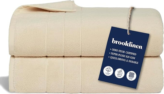 Brooklinen Super-Plush Turkish Cotton Bath Sheets Set of 2 Cotton, 820 GSM, Highly Absorbent, Machine Washable, Perfect for Home & Bathroom (40" x 65", Vanilla)