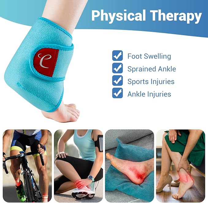 Comfytemp Ankle Ice Pack Wrap Brace for Swelling, Foot Pain Relief, HSA Store, 2 Gel Packs for Injuries Reusable, Hot Cold Compress for Plantar Fasciitis, Heel Spur, Achilles Tendonitis, Surgery Gift
