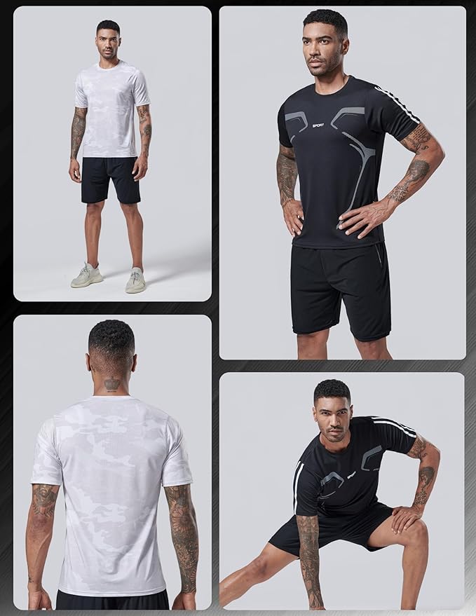 5 Pack Men’s Active Quick Dry Crew Neck T Shirts | Athletic Running Gym Workout Short Sleeve Tee Tops Bulk