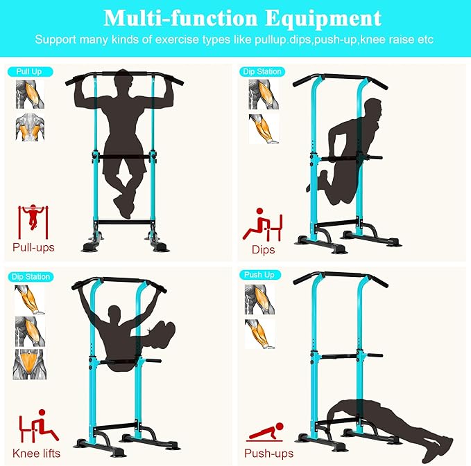 DlandHome Power Tower Pull Up Dip Station Multi-Function Fitness Equipment for Strength Training Adjustable Height Dip Stand for Home Gym