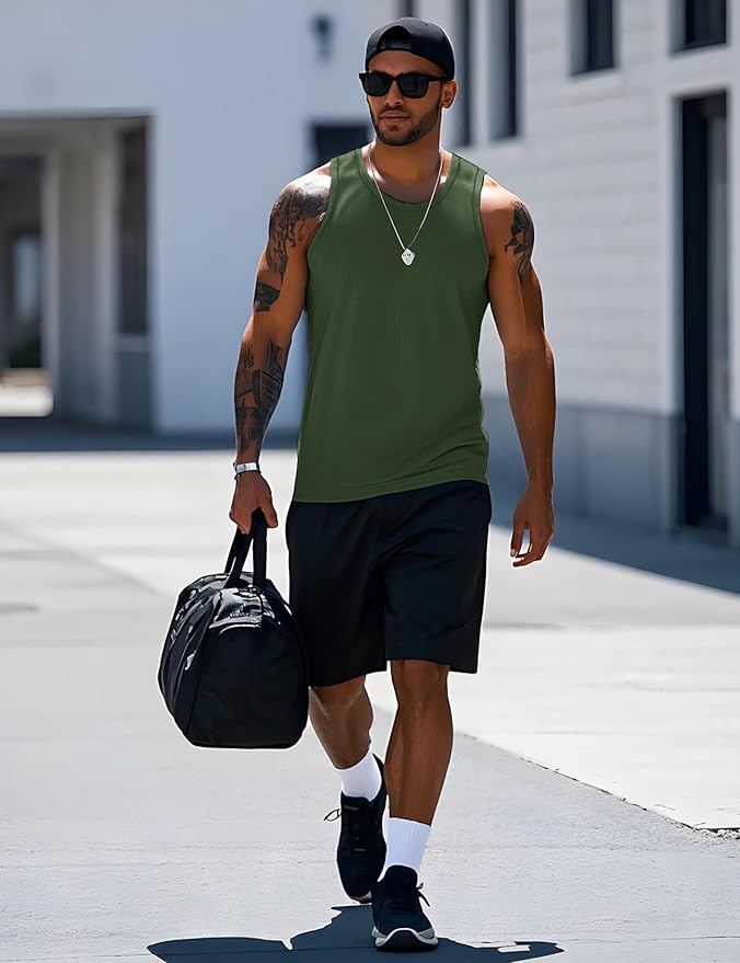 MAGCOMSEN Mens Workout Tank Tops Undershirt Cotton Muscle Athletic Sleeveless Shirts for Gym