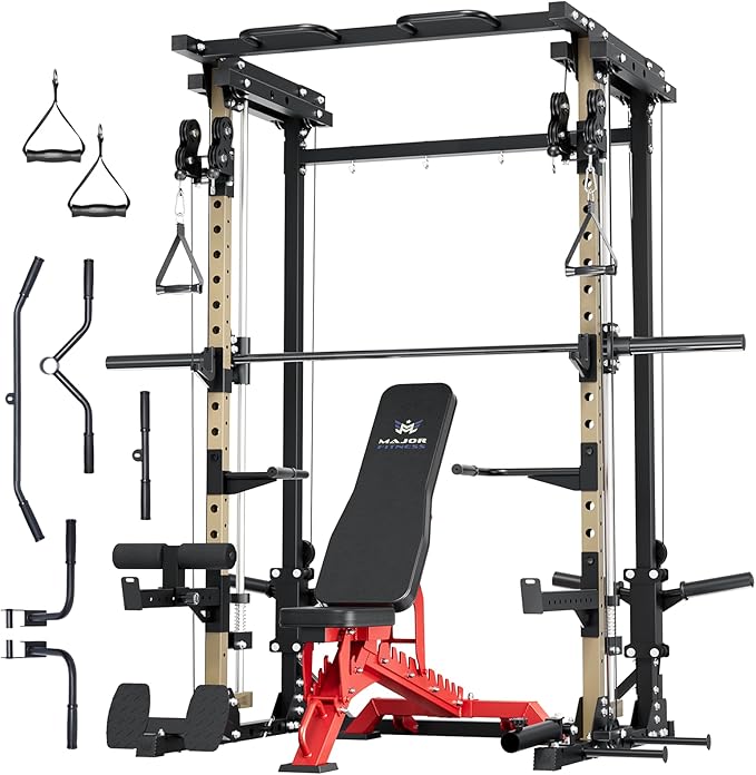 MAJOR FITNESS Drone3 Smith Machine, All-in-One Home Gym Power Rack with Cable Crossover, Pull-Up Bars, T-Bar & Squat Station, Heavy-Duty Full-Body Workout for Strength Training