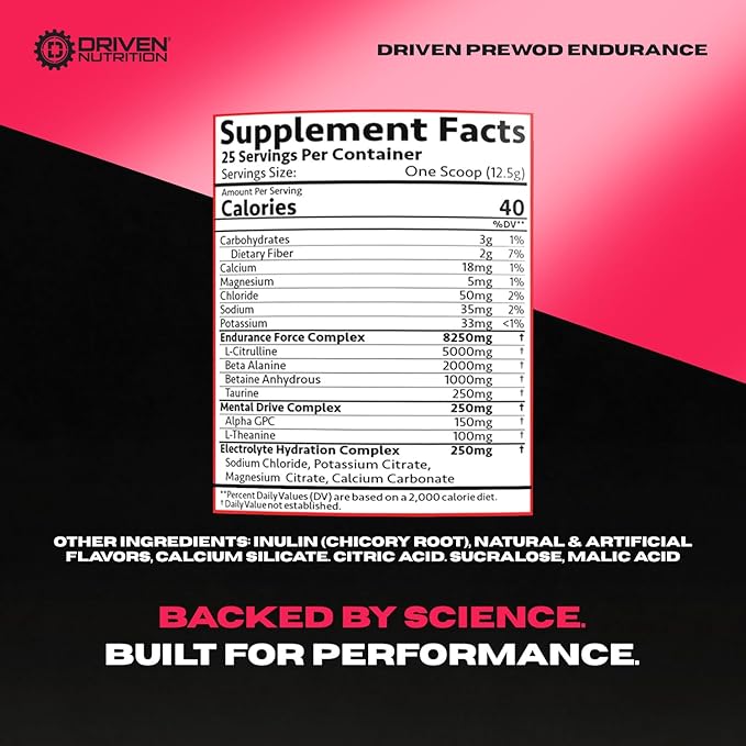Driven PREWOD Caffeine-Free Pre-Workout – 25 Servings – Stimulant-Free Supplement with Beta-Alanine, Citrulline & Electrolyte Support – Focus, Endurance & Strength for High-Intensity Training