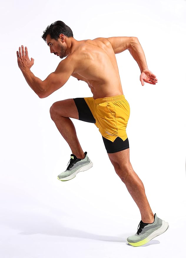Pudolla Men’s 2 in 1 Running Shorts 5" Quick Dry Gym Athletic Workout Shorts for Men with Phone Pockets