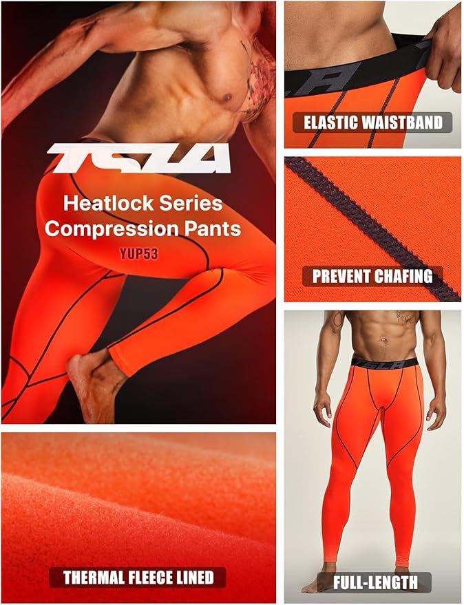 TSLA Men's Thermal Compression Pants, Athletic Sports Leggings & Running Tights, Wintergear Base Layer Bottoms