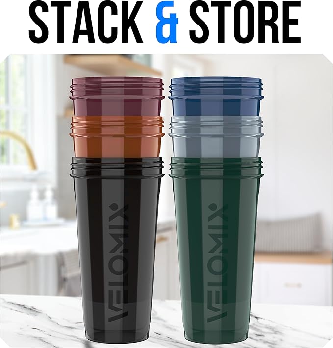 VELOMIX -6 PACK- 28 OZ Protein Shaker Bottles for Protein Mixes, Shaker Cups for Protein Shakes, Small Shaker Bottle Pack, Shaker Cup, Shakers for protein Shakes (Solid Line)