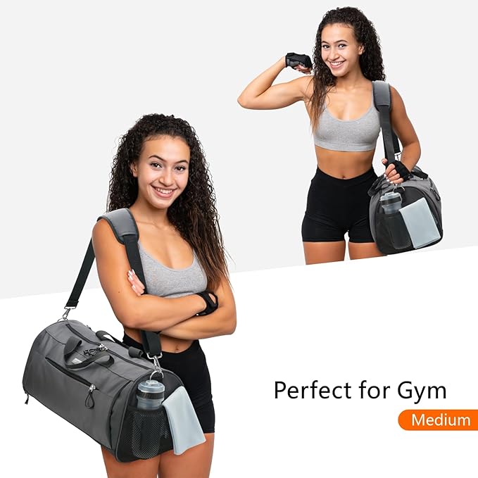 TOPDesign Gym Bag for Women & Men, Unisex Duffel Bag with Shoe Compartment & Wet Pocket for Travel Sports Gym (M Grey)
