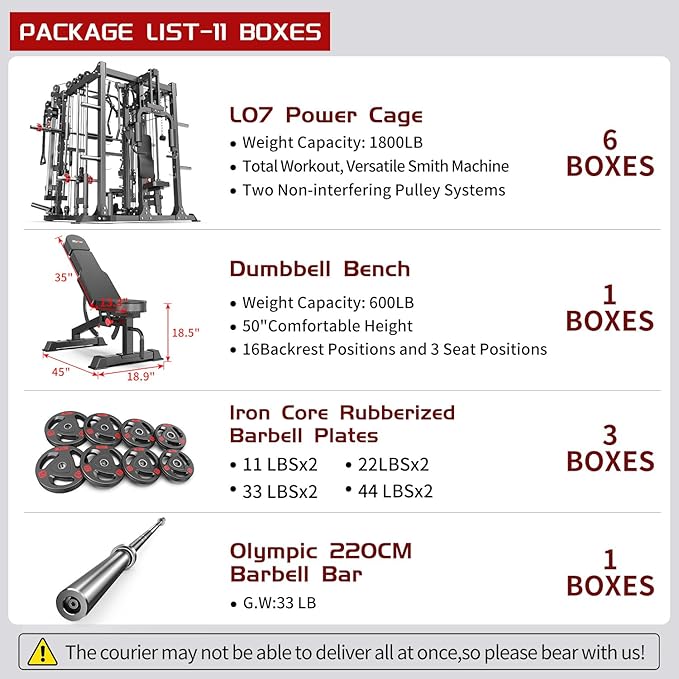 Smith Machine with Cable Crossover System, Multi-Function Squat Rack Power Cage for Home Gym, Power Rack and Packages Weight Sets