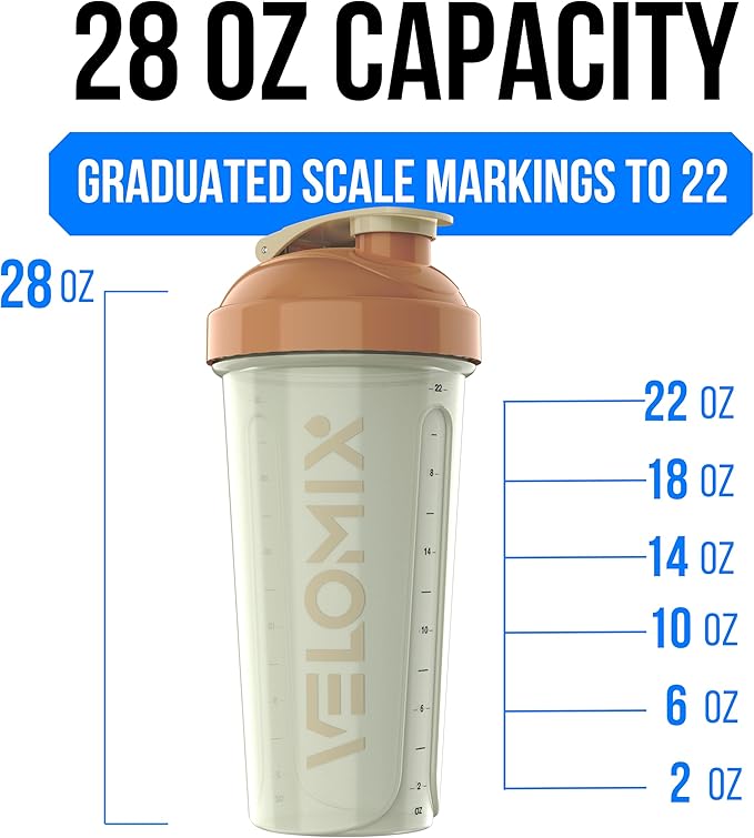 VELOMIX -2 Pack- 28 oz Protein Shaker Bottles for Protein Mixes - 2x Wire Whisk | Leak Proof Shaker Cups for Protein Shakes | Protein Shaker Bottle Pack | Shakers for Protein Shakes-Mixed Color