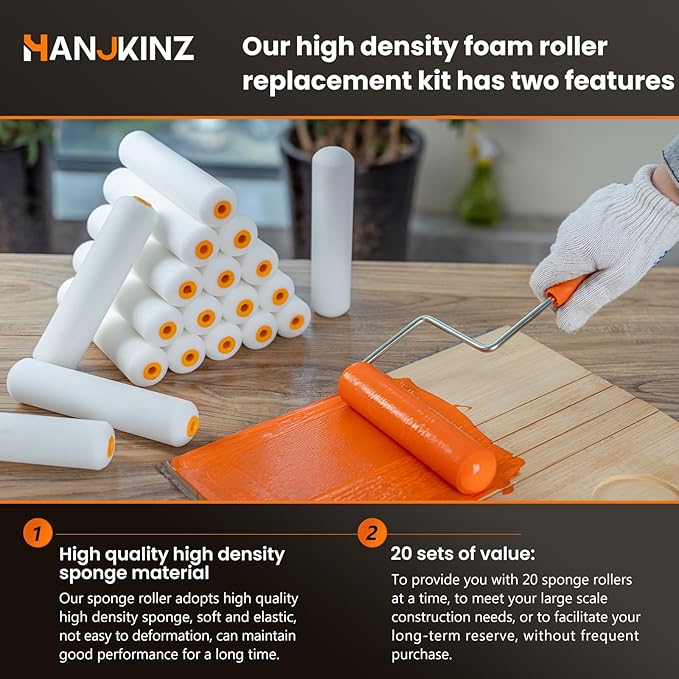Foam Paint Roller, 20 Pack, 6 Inch Mini Paint Roller Covers, High Density Foam Paint Roller, Small Paint Rollers for All Flat Surfaces, Suitable for Wall，Kitchen Cabinets, Doors, Tables, Etc