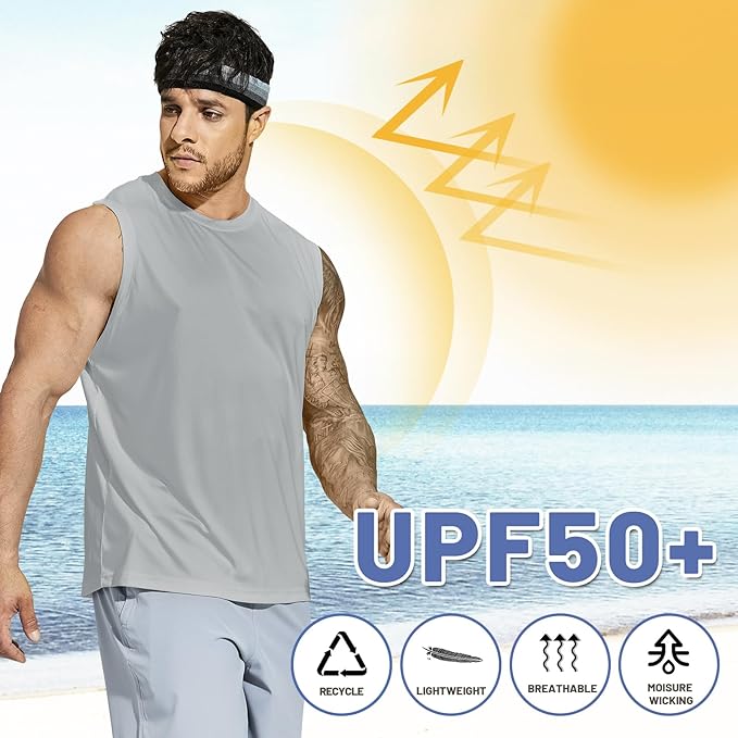 MIER Men's Workout Tank Tops UPF 50+ Swim Shirts Quick Dry Running Sleeveless UV Protection Muscle Tees