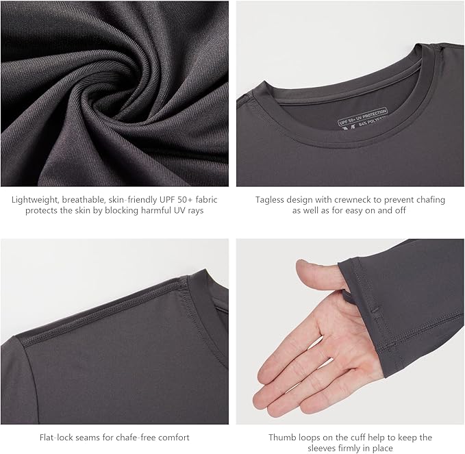 Men’s UPF 50+ Long Sleeve Performance T-Shirts Permanent UV Protective Quick Dry for Everyday Hiking Fishing Beach