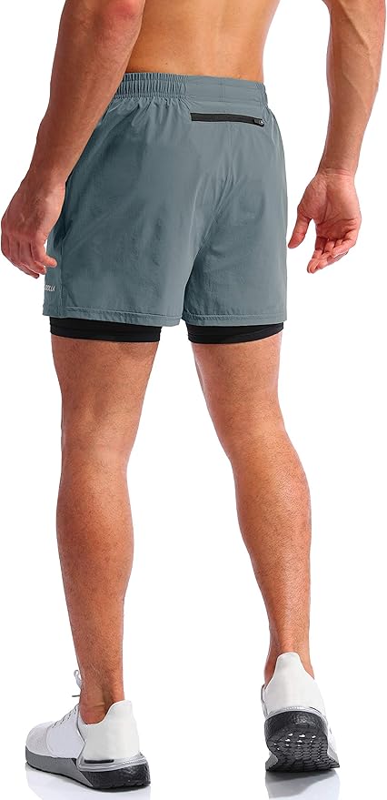 Pudolla Men’s 2 in 1 Running Shorts 5" Quick Dry Gym Athletic Workout Shorts for Men with Phone Pockets