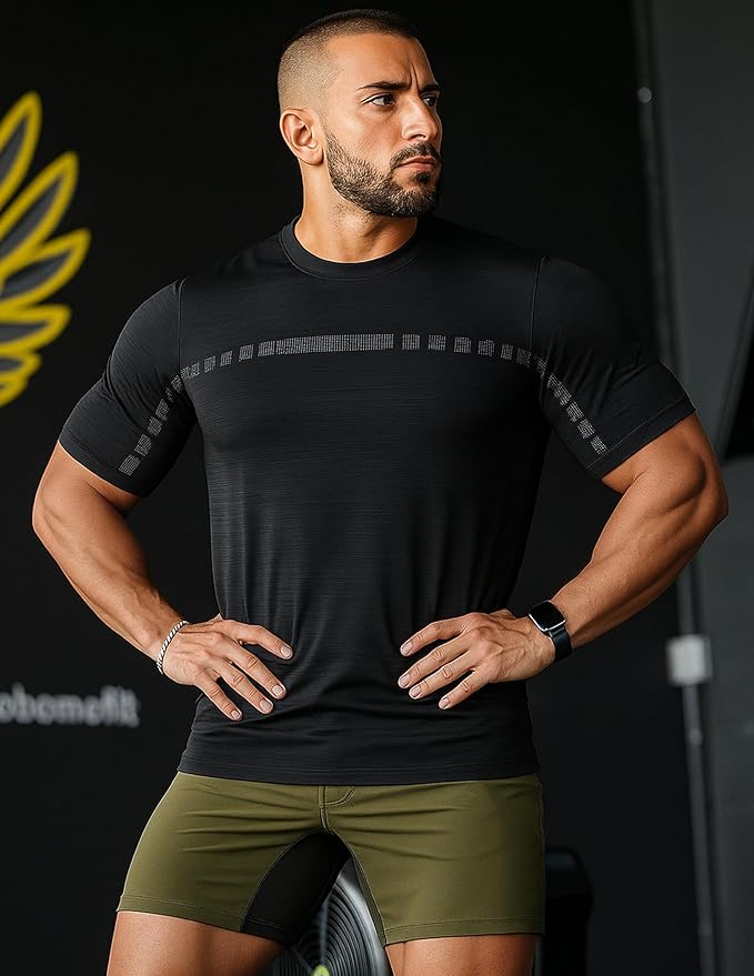 5 Pack Men’s Active Quick Dry Crew Neck T Shirts | Athletic Running Gym Workout Short Sleeve Tee Tops Bulk