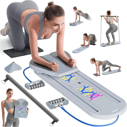 Pilates Board, Pilates Reformer Set, Pilates Machine 15-in-1 Multifunctional Abdominal Board for Home Office Workout, Foldable Portable Pilates Reformer Board for Women