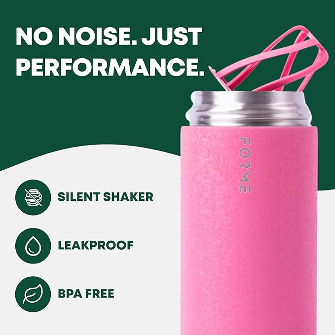 FORME - Shaker, 700ml Stainless Steel Protein Shaker, Double Walled Vacuum Insulated, Cold and Hot Drinks, Silent & Leak Proof, Fits Most Cup Holders (Dragon Fruit Pink)