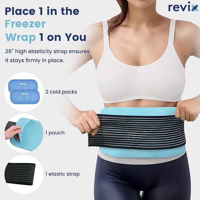 REVIX Gel Ice Packs Reusable 14" x 7" – 2 Packs Flexible Cold Compress with Strap for Back, Shoulder, Hip, Thigh – Extra Large Ice Pack for Everyday Recovery & Cooling Relief