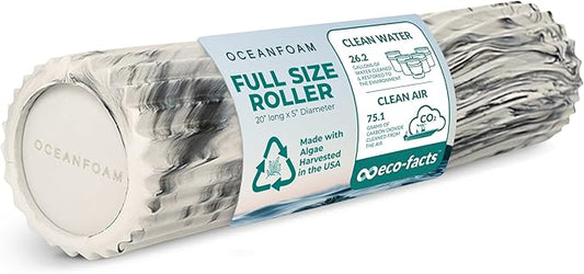 Oceanfoam Tidal Roller - Black Marbled - Muscle Massage Foam Roller for Back Pain & Stretching - Firm and Ergonomic Wide Wave Textured - Yoga, Athletics, & Wellness - Full Size, 20" x 5"