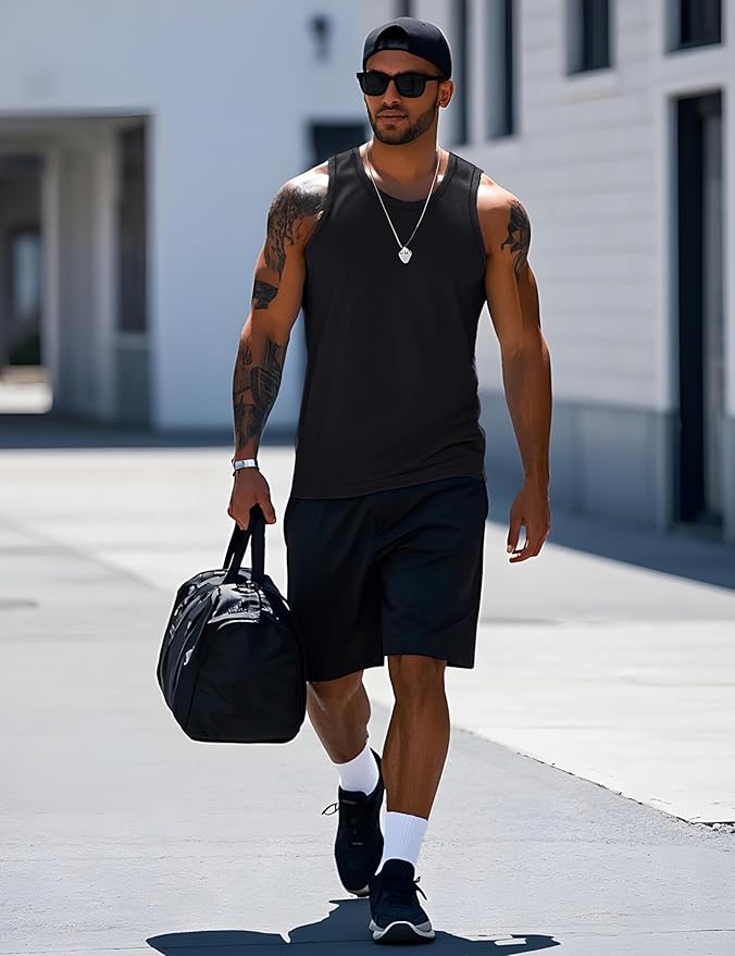 MAGCOMSEN Mens Workout Tank Tops Undershirt Cotton Muscle Athletic Sleeveless Shirts for Gym