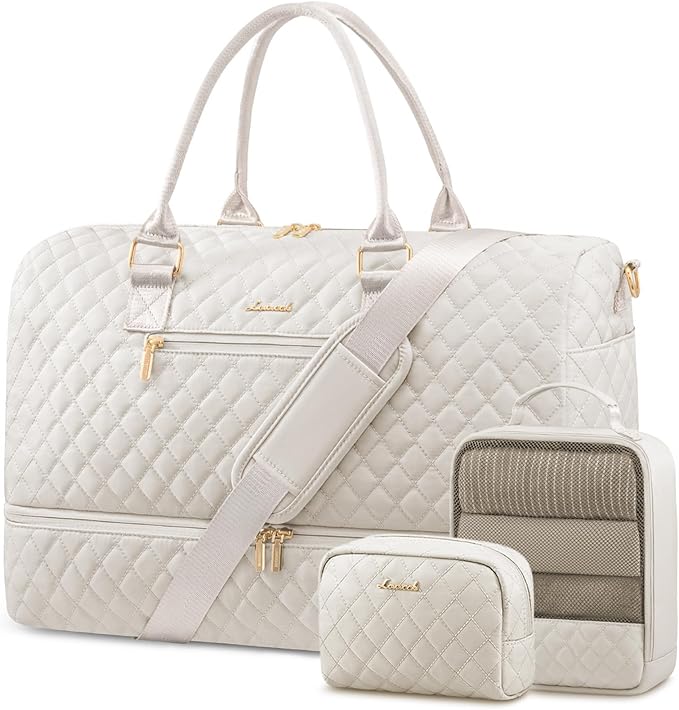 LOVEVOOK Travel Duffle Bag for Women, Weekender Overnight Bag with Shoe Compartment, Carry on Bag with Toiletry Bag, Gym Duffel Bag with Wet Pocket, Hospital Bags for Labor and Delivery 3 Pcs Set