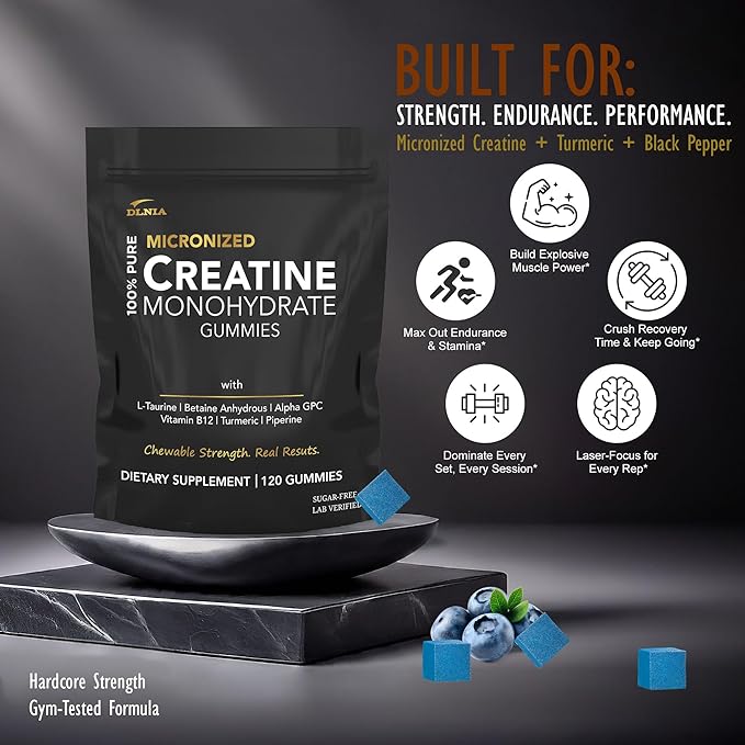 Creatine Monohydrate Gummies for Men & Women - Sugar Free & Vegan Advanced Formula W/L-Taurine + Vitamin B12 - for Muscle Strength, Muscles Builder, Recovery, Energy Boost, Pre-Workout Supplement