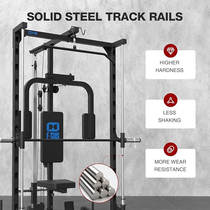 FAGUS Smith Machine Home Gym Power Cage with Pulley System, Space Saving Design Squat Rack with Full Body Strength Training Attachments, PEC Station & Fixed Cable Crossover Optional