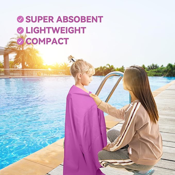 Microfiber Beach Towel-Perfect for Travel, Sports, Camping, Swimming, Yoga, Gym- Quick Dry, Sand Free, Compact, Lightweight, Absorbent (Purple, X-Large(200x90cm, 78x35”))