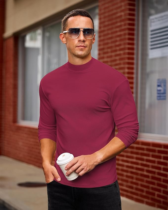 Mens Casual Mock Turtleneck Long Sleeve Basic Lightweight Slim Fit Pullover Tops Ribbed Thermal Undershirts