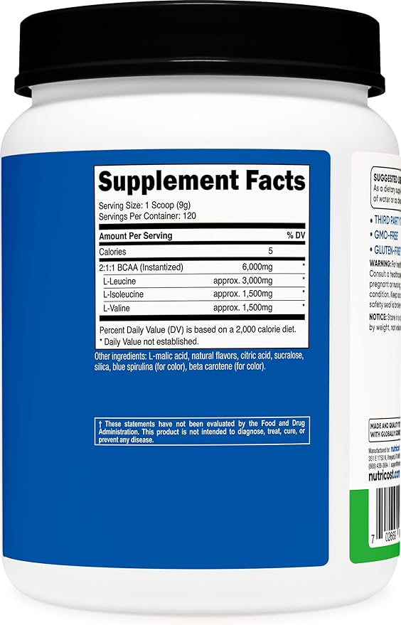 Nutricost BCAA Powder 2:1:1, 120 Servings (Green Apple)