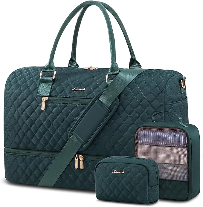 LOVEVOOK Travel Duffle Bag for Women, Weekender Overnight Bag with Shoe Compartment, Carry on Bag with Toiletry Bag, Gym Duffel Bag with Wet Pocket, Hospital Bags for Labor and Delivery 3 Pcs Set