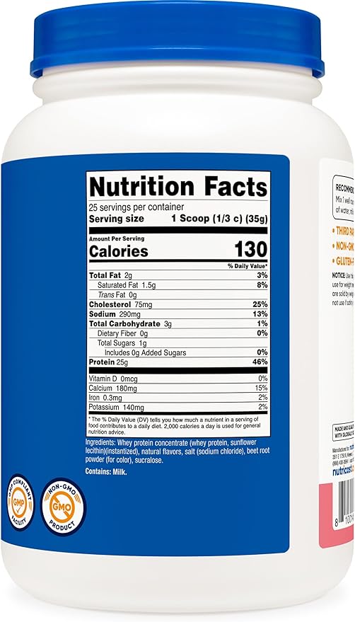 Nutricost Whey Protein Concentrate (Strawberry Milkshake) 2LBS - Gluten Free & Non-GMO