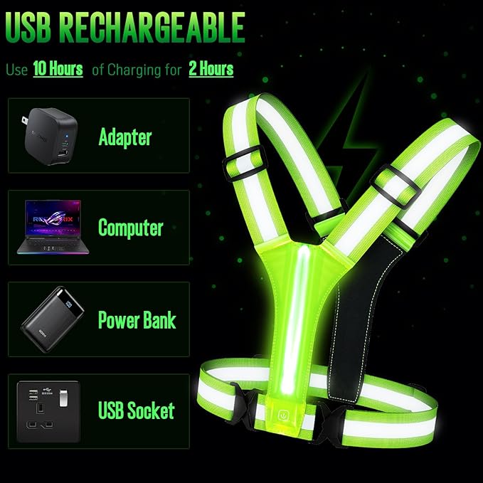 LED Reflective Vest Running Gear, Light Up Running Vest Rechargeable, Safety Night Running Gear for Walking Running Cycling
