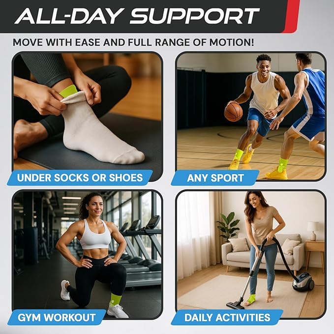 Sleeve Stars Ankle Brace for Women & Men, Ankle Wrap for Sprain, Compression Sleeve for Plantar Fasciitis Relief, Easy Customizable Support: w/ Removable Strap (Single/M:10"-12"/Neon Green)