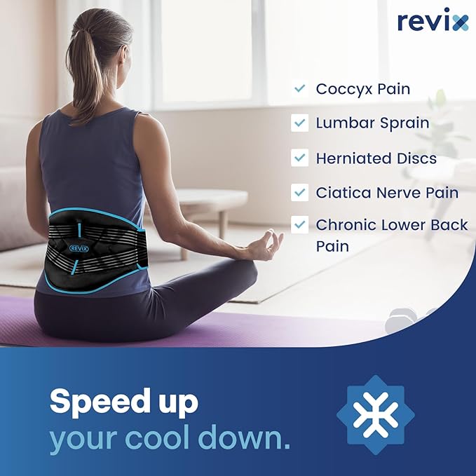 REVIX Large Ice Pack for Back, Reusable Lower Back Ice Wrap with Dual Compression Straps, Flexible Cold Pack Brace for Lumbar Support, Sciatic Nerve, Muscle Recovery