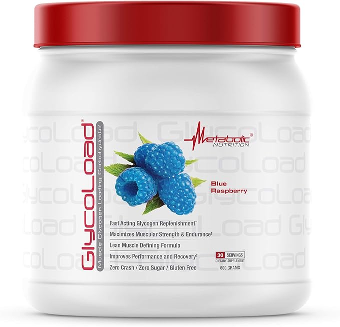 Metabolic Nutrition, Glycoload, 100% Micronized Cyclic Cluster Dextrin Carbohydrate Powder, Muscle Glycogen Loading Carbohydrate, Pre Intra Post Workout Supplement, Blue Raspberry, 600 gm (30 ser)