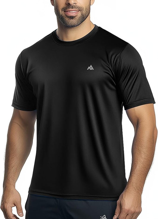Instant Cooling Quick Dry Workout T-Shirt Men Coolmax Moisture Wicking Performance Crew Neck Running Comfort Tee