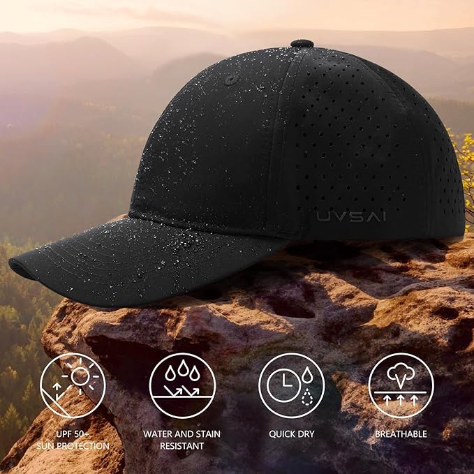 UPF 50+ Performance Water Resistant Baseball Cap Lightweight Breathable Hat Golf Running Boat Hiking for Men Women