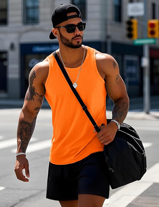 MAGCOMSEN Mens Workout Tank Tops Undershirt Cotton Muscle Athletic Sleeveless Shirts for Gym