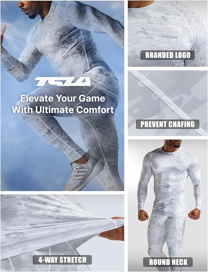 TSLA Men's UPF 50+ Compression Shirts, Cool Dry Long Sleeve Athletic Tops, Sports Baselayer Workout Shirt