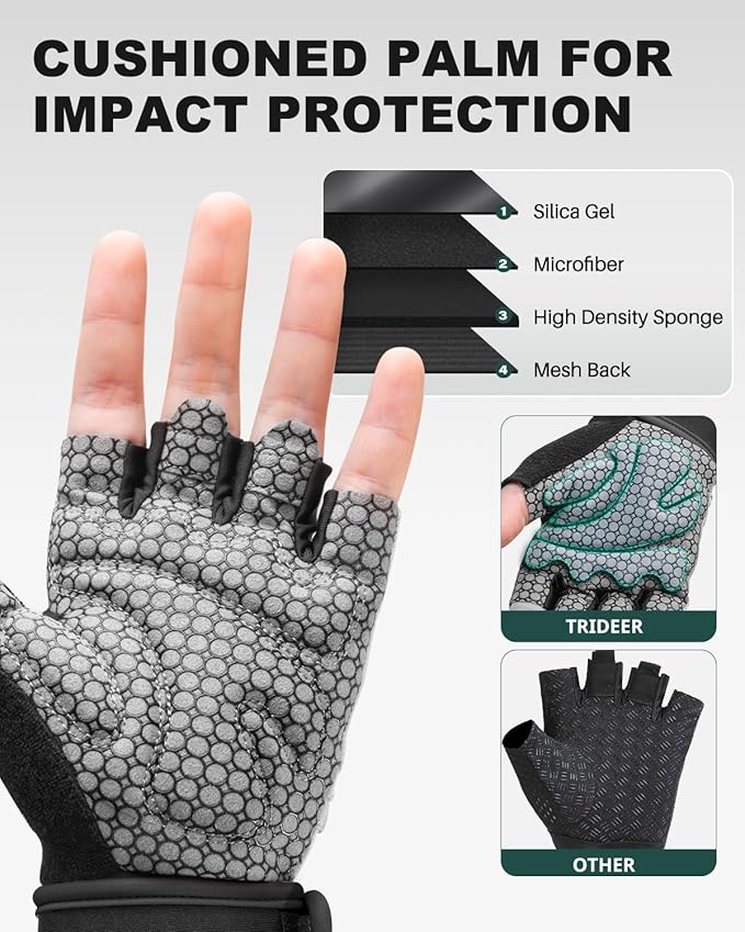 Trideer Weight Lifting Gloves for Women Men with Wrist Support, Workout Gloves Women Full Palm Protection for Gym Training, Fitness, Weightlifting & Pull Ups
